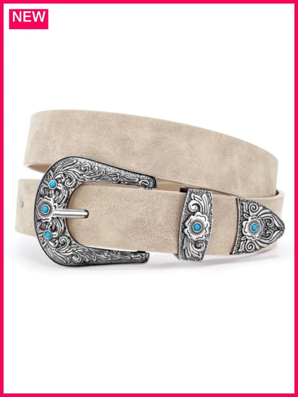 Women Western Belt Artificial Suede Leather Vintage Carved Buckle Cowgirl